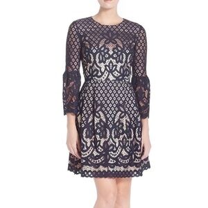 Eliza J Navy Blue Bell Sleeve Lace Fit & Flare Mini Dress
